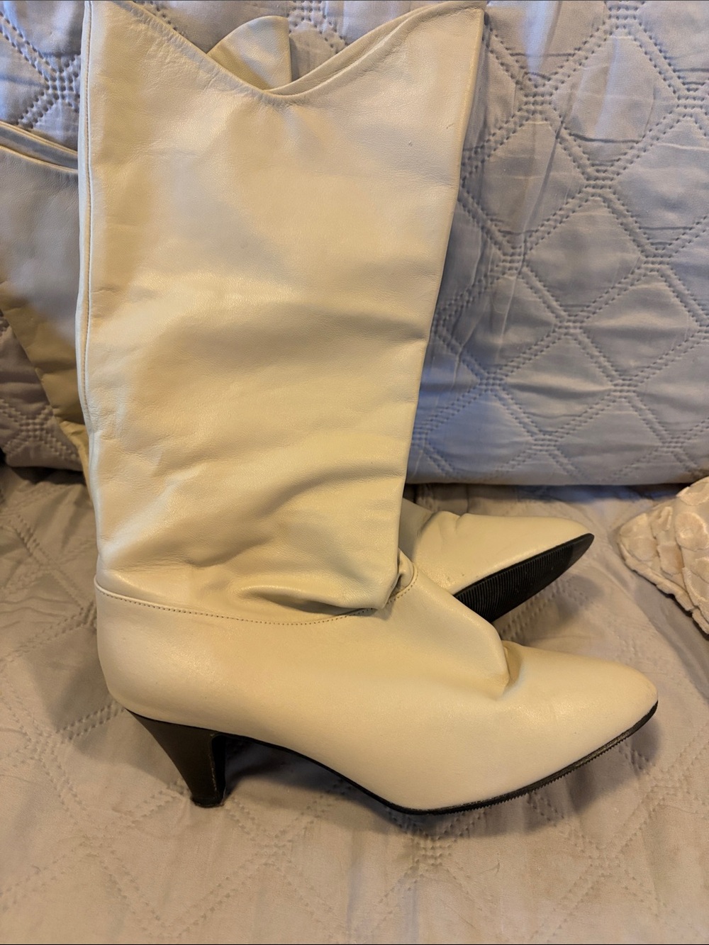 Vintage Cream Mid-Calf Heeled Boots - Women's
